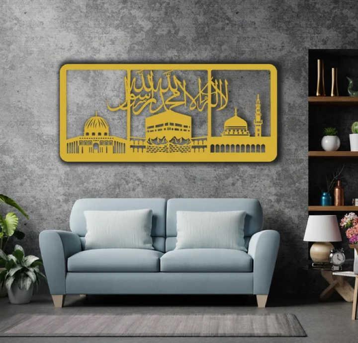 Al-Aqsa, Masjid Al-Haram, An-Nabawi, A-Tawhid & Kaaba Wall Art, Golden